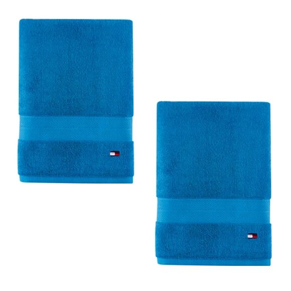 2 new SWEDISH BLUE Tommy Hilfiger Modern American 100% Cotton BATH Towels - Picture 1 of 7